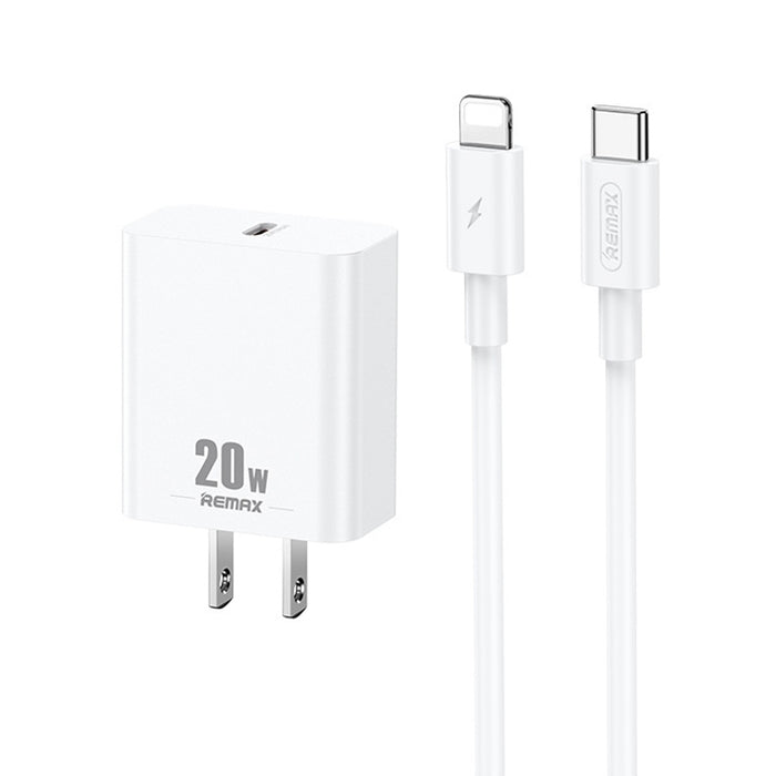REMAX RP-U5 Extreme 2 Series 20W PD Cargador + 1m USB-C / Tipo-C a Juego de cables de datos de carga rápida de 8 pines