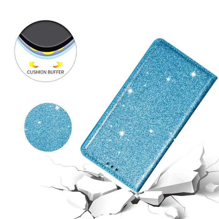 Estuche de cuero con tapa horizontal magnética con brillo ultrafino con soporte y ranuras para tarjetas