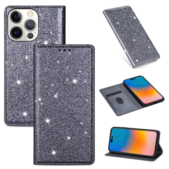 Estuche de cuero con tapa horizontal magnética con brillo ultrafino con soporte y ranuras para tarjetas