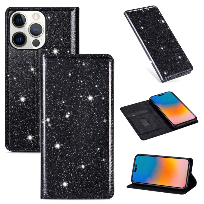 Estuche de cuero con tapa horizontal magnética con brillo ultrafino con soporte y ranuras para tarjetas