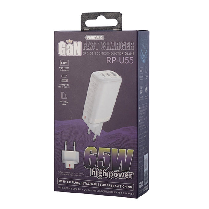 REMAX RP-U55 Territory Series 65W USB+Doble interfaz USB-C / Type-C Cargador rápido