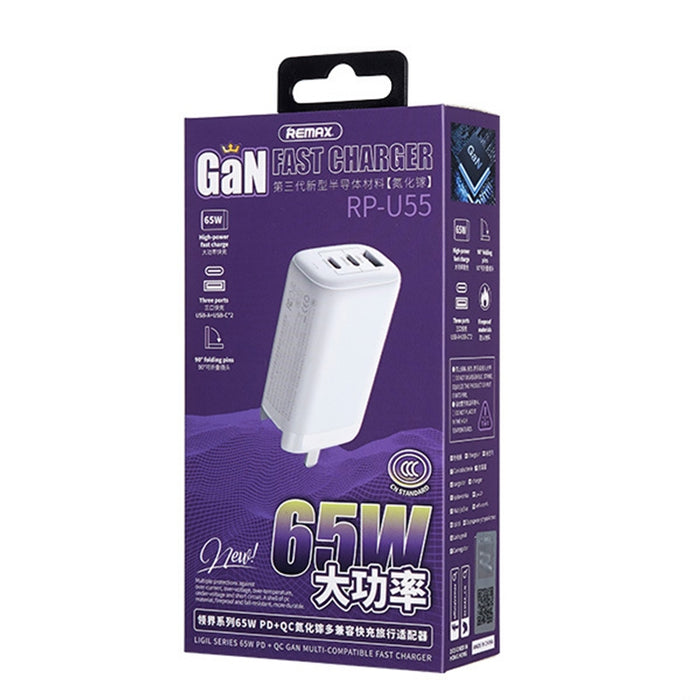 REMAX RP-U55 Territory Series 65W USB+Doble interfaz USB-C / Type-C Cargador rápido