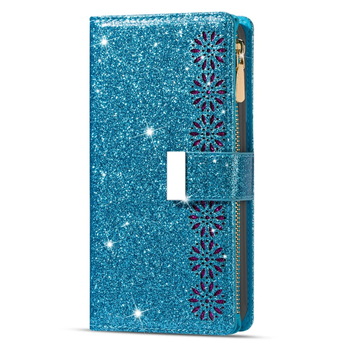 Estuche de cuero con cremallera y brillo tallado con láser con ranuras para múltiples tarjetas