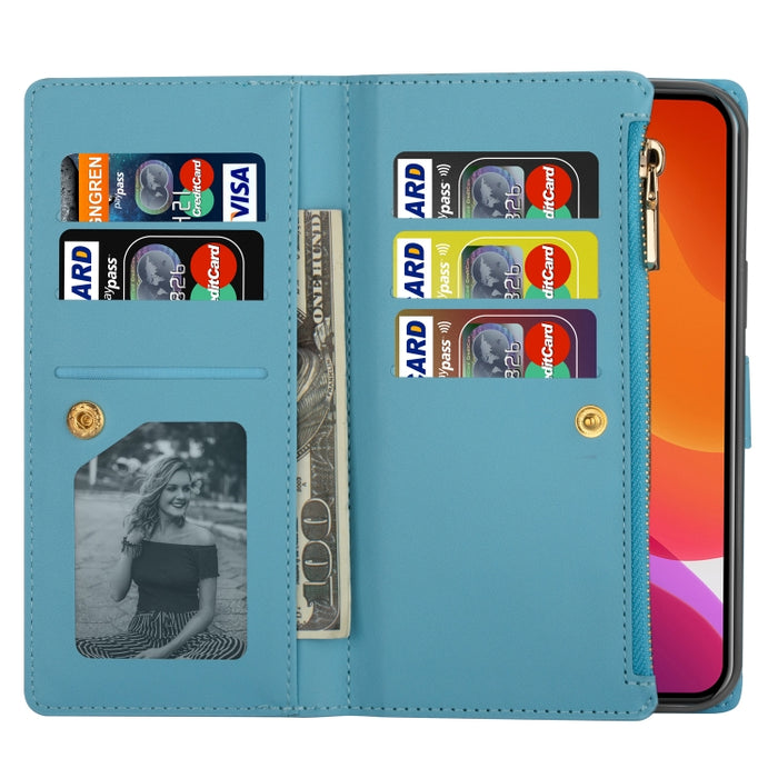 Estuche de cuero con cremallera y brillo tallado con láser con ranuras para múltiples tarjetas