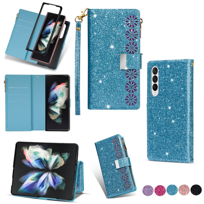 Estuche de cuero con cremallera y brillo tallado con láser con ranuras para múltiples tarjetas
