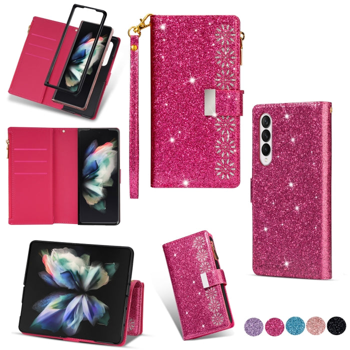 Estuche de cuero con cremallera y brillo tallado con láser con ranuras para múltiples tarjetas