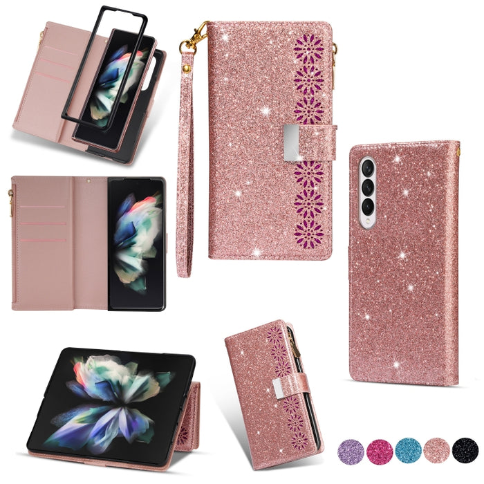 Estuche de cuero con cremallera y brillo tallado con láser con ranuras para múltiples tarjetas
