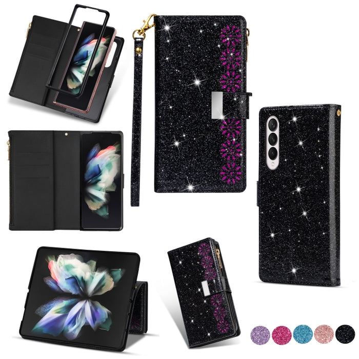 Estuche de cuero con cremallera y brillo tallado con láser con ranuras para múltiples tarjetas