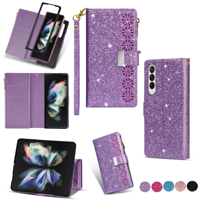 Estuche de cuero con cremallera y brillo tallado con láser con ranuras para múltiples tarjetas