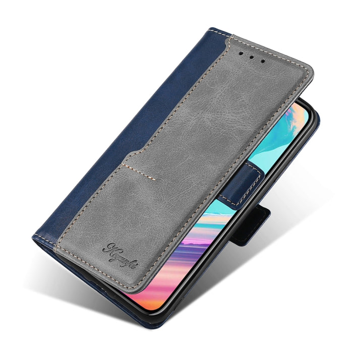 Estuche para teléfono de cuero con hebilla lateral en contraste de colores