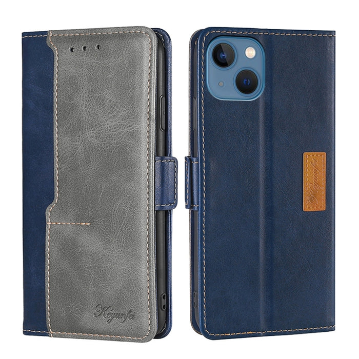Estuche para teléfono de cuero con hebilla lateral en contraste de colores