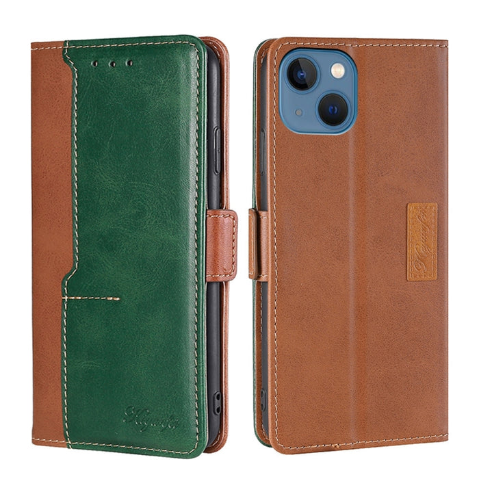 Estuche para teléfono de cuero con hebilla lateral en contraste de colores