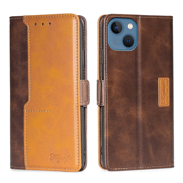 Estuche para teléfono de cuero con hebilla lateral en contraste de colores