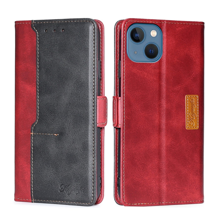 Estuche para teléfono de cuero con hebilla lateral en contraste de colores