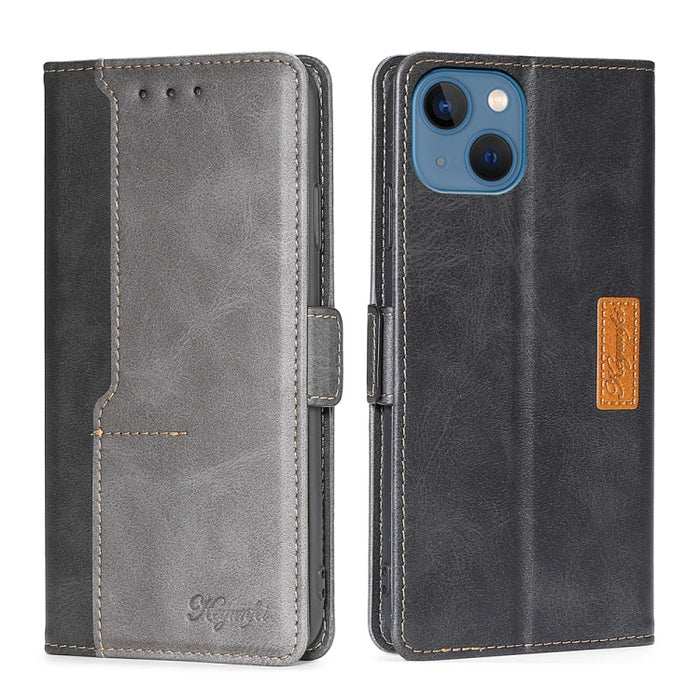 Estuche para teléfono de cuero con hebilla lateral en contraste de colores
