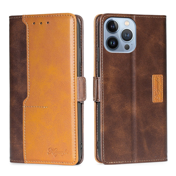 Estuche para teléfono de cuero con hebilla lateral en contraste de colores
