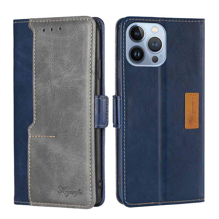 Estuche para teléfono de cuero con hebilla lateral en contraste de colores