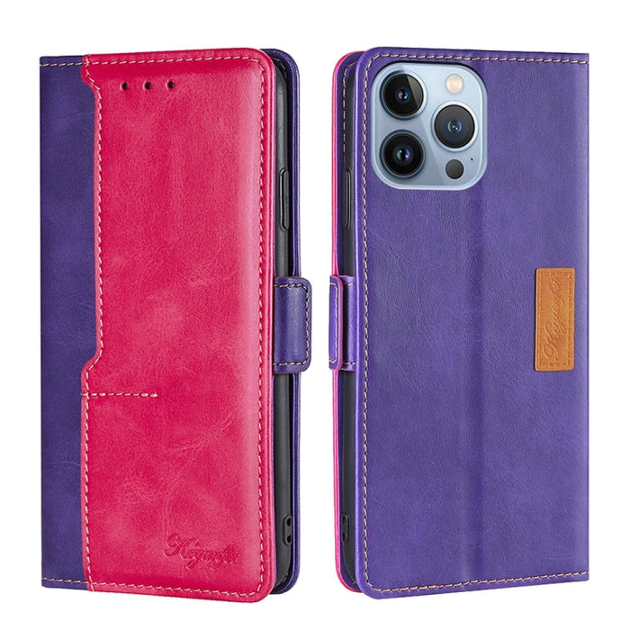Estuche para teléfono de cuero con hebilla lateral en contraste de colores