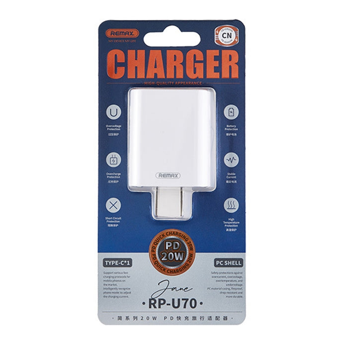REMAX RP-U70 Serie Jane 20W USB-C/Tipo-C Cargador rápido PD