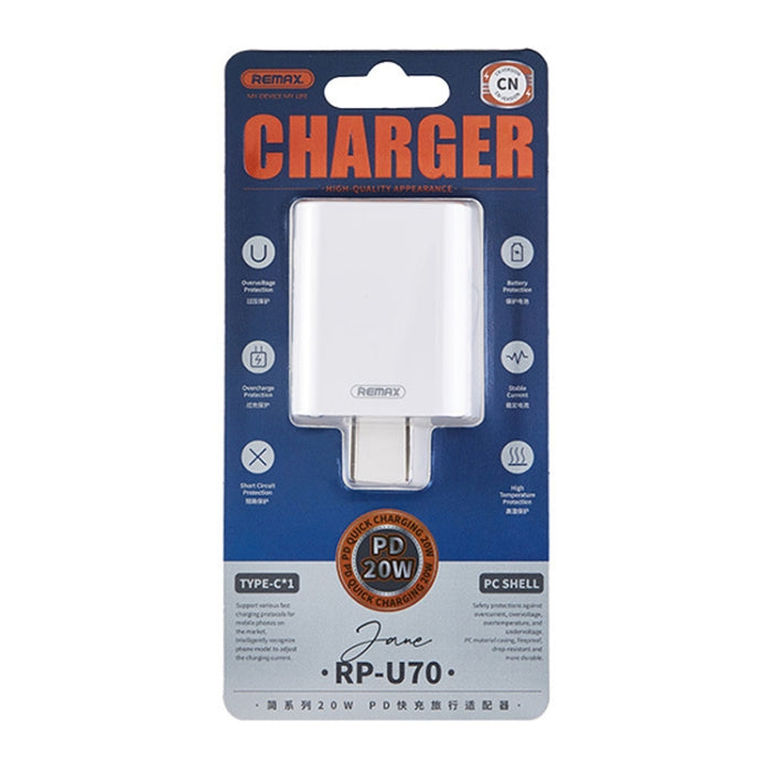 REMAX RP-U70 Serie Jane 20W USB-C/Tipo-C Cargador rápido PD