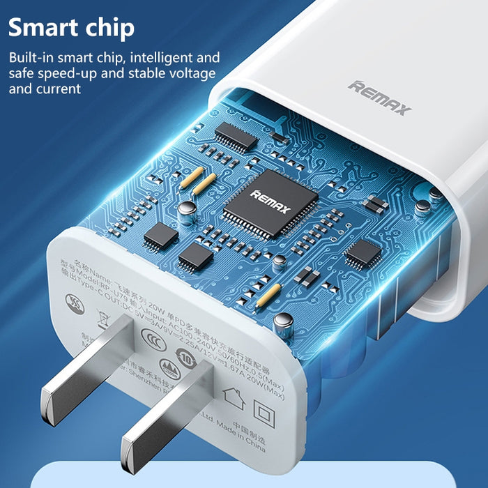REMAX RP-U79 Speed Series Cargador rápido multicompatible USB-C/Type-C de 20 W