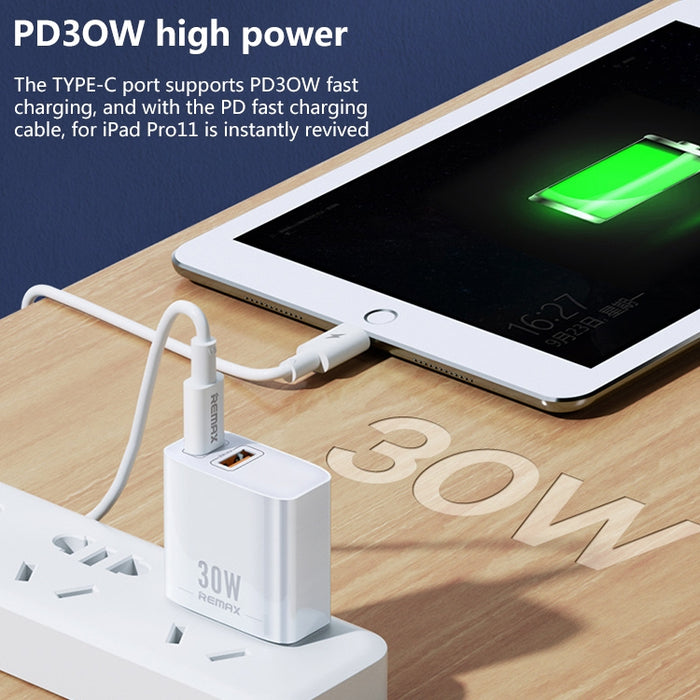 REMAX RP-U82 30W USB+USB-C/Tipo-C Cargador rápido de doble interfaz