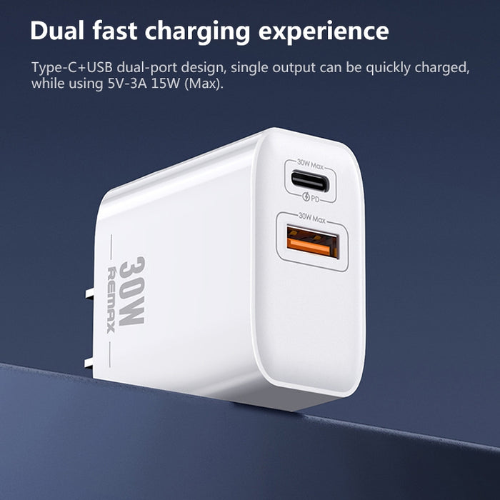REMAX RP-U82 30W USB+USB-C/Tipo-C Cargador rápido de doble interfaz
