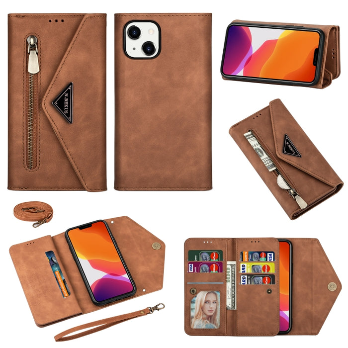 Estuche de cuero con tapa horizontal y cremallera Skin Feel