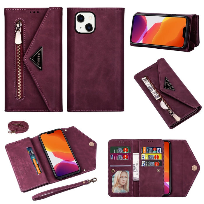 Estuche de cuero con tapa horizontal y cremallera Skin Feel