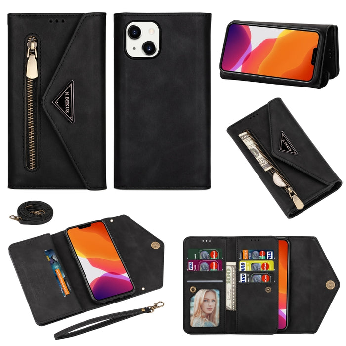 Estuche de cuero con tapa horizontal y cremallera Skin Feel
