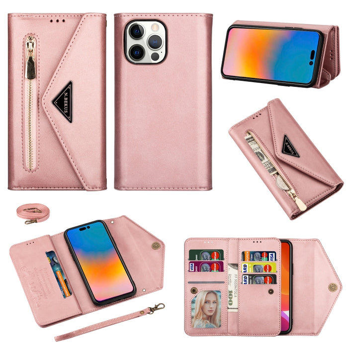 Estuche de cuero con tapa horizontal y cremallera Skin Feel