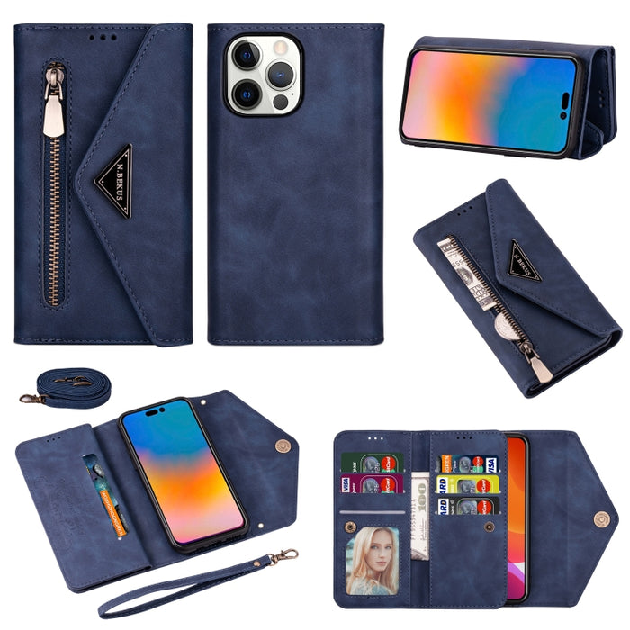 Estuche de cuero con tapa horizontal y cremallera Skin Feel