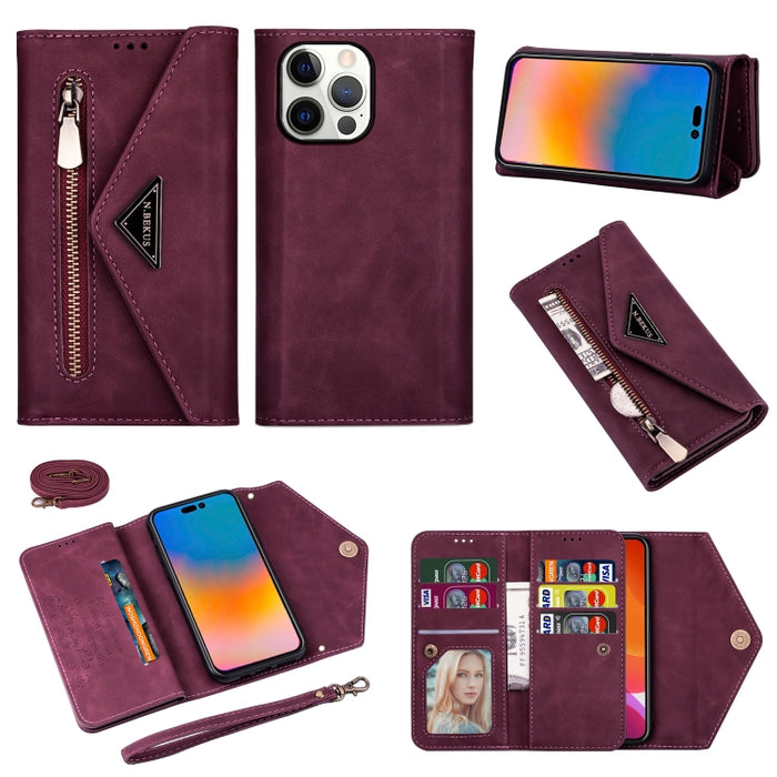 Estuche de cuero con tapa horizontal y cremallera Skin Feel