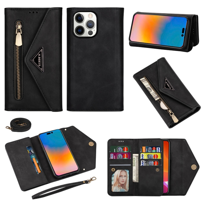 Estuche de cuero con tapa horizontal y cremallera Skin Feel
