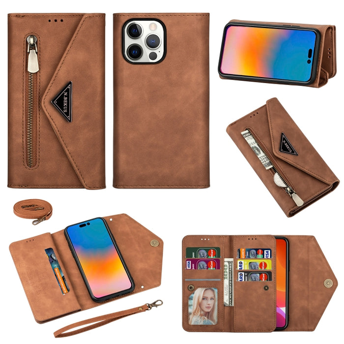 Estuche de cuero con tapa horizontal y cremallera Skin Feel