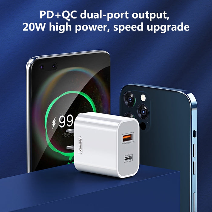 REMAX RP-U68 20W USB+USB-C/Type-C Juego de cargador rápido de doble interfaz
