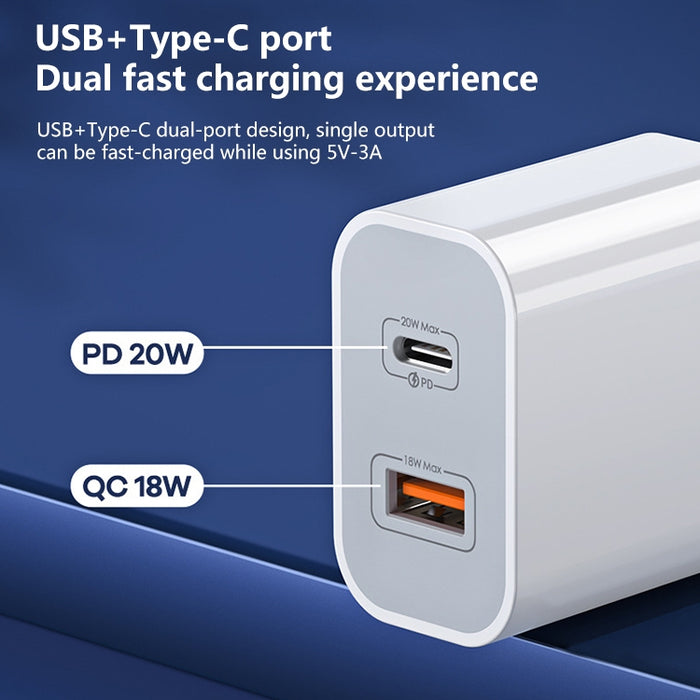 REMAX RP-U68 20W USB+USB-C/Type-C Juego de cargador rápido de doble interfaz