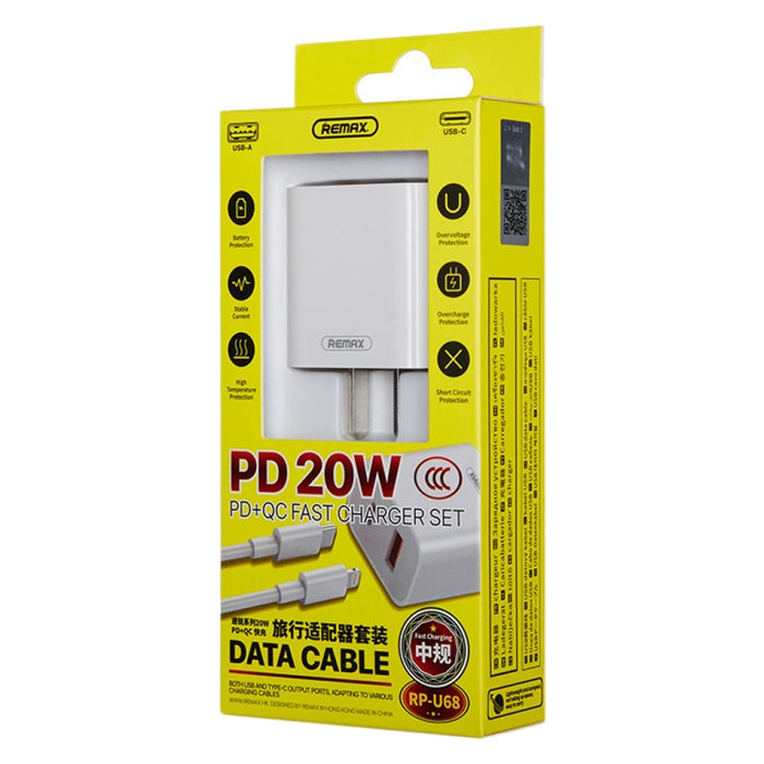REMAX RP-U68 20W USB+USB-C/Type-C Juego de cargador rápido de doble interfaz