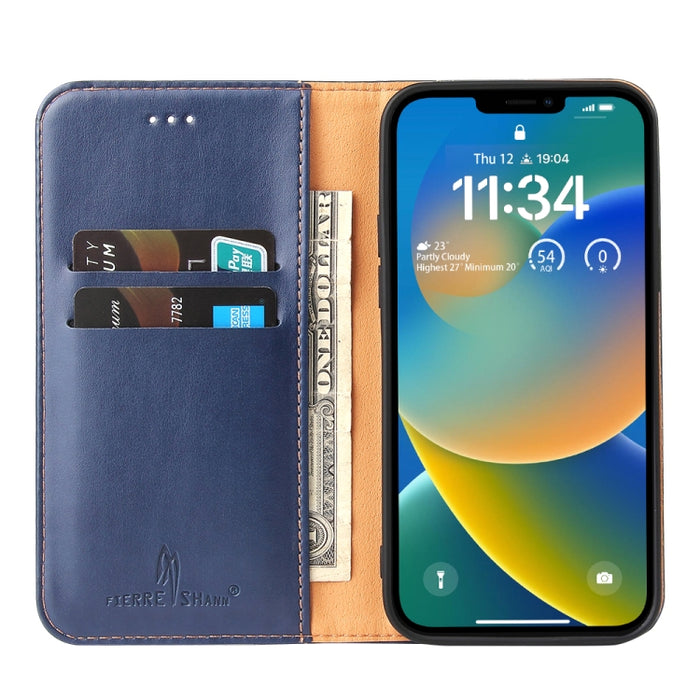 Fierre Shann PU Funda de cuero con textura de cuero genuino para teléfono
