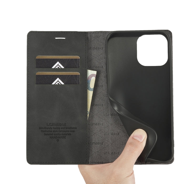 LC.IMEEKE Estuche para teléfono de cuero magnético fuerte con soporte y ranuras para tarjetas y billetera