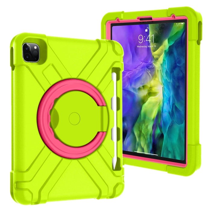 Estuche combinado de PC + silicona a prueba de golpes con soporte giratorio de 360 grados y manija