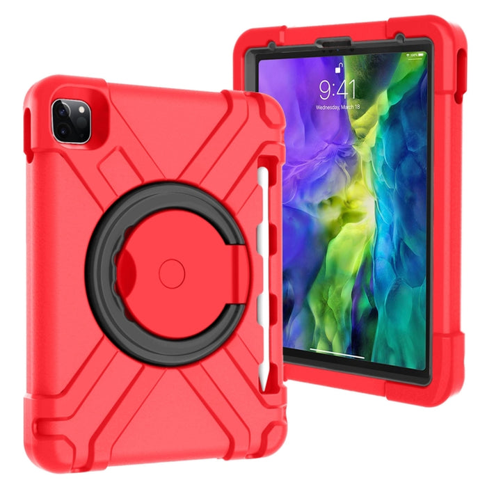 Estuche combinado de PC + silicona a prueba de golpes con soporte giratorio de 360 grados y manija