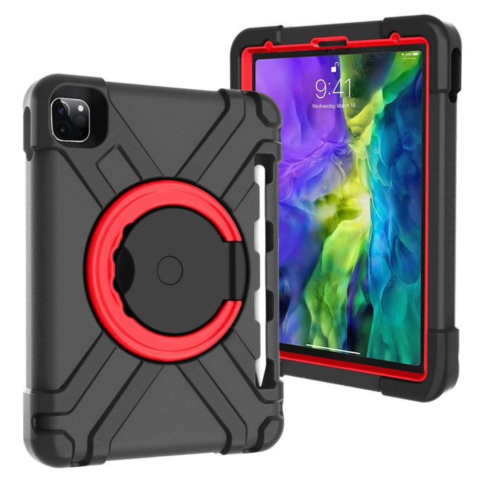 Estuche combinado de PC + silicona a prueba de golpes con soporte giratorio de 360 grados y manija