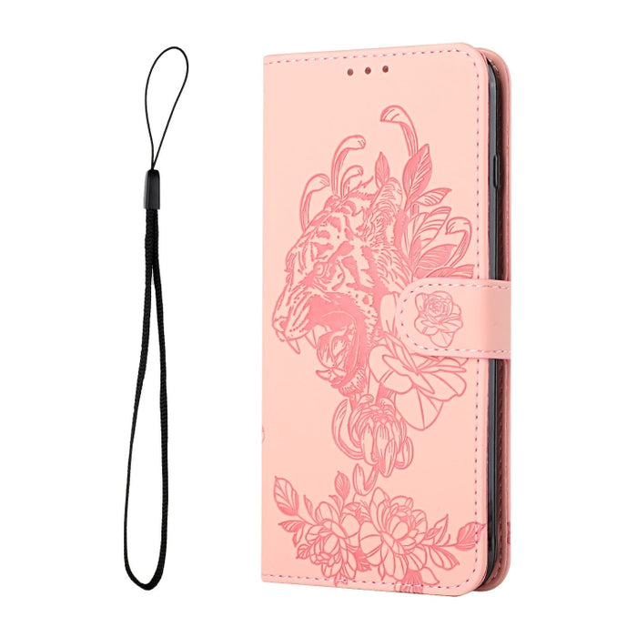 Estuche para teléfono de cuero con estampado de flor de tigre
