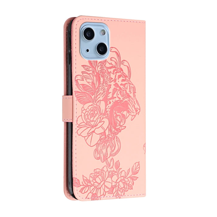 Estuche para teléfono de cuero con estampado de flor de tigre