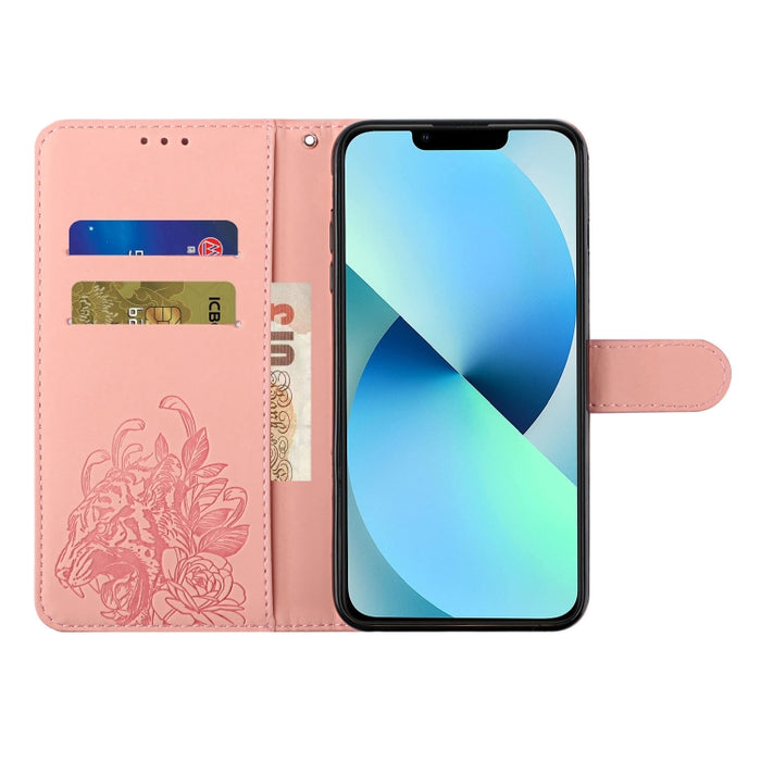 Estuche para teléfono de cuero con estampado de flor de tigre