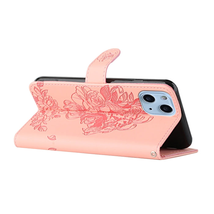 Estuche para teléfono de cuero con estampado de flor de tigre