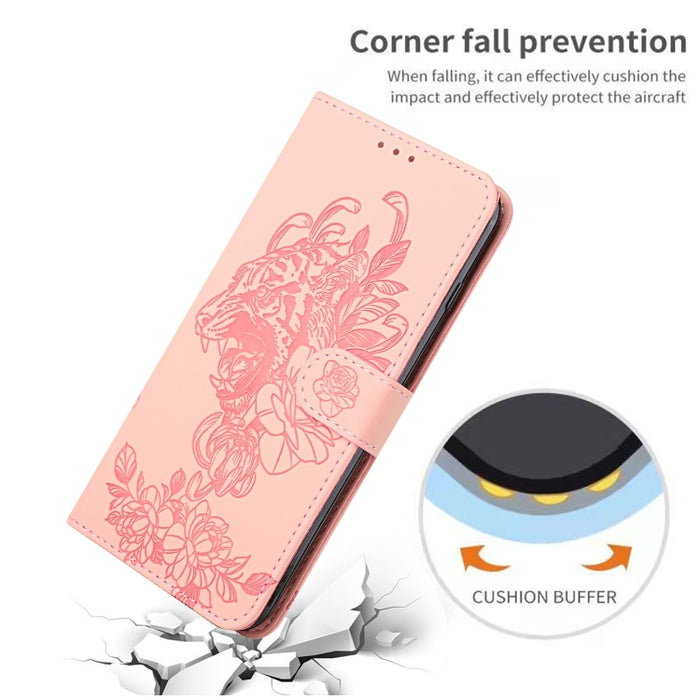 Estuche para teléfono de cuero con estampado de flor de tigre