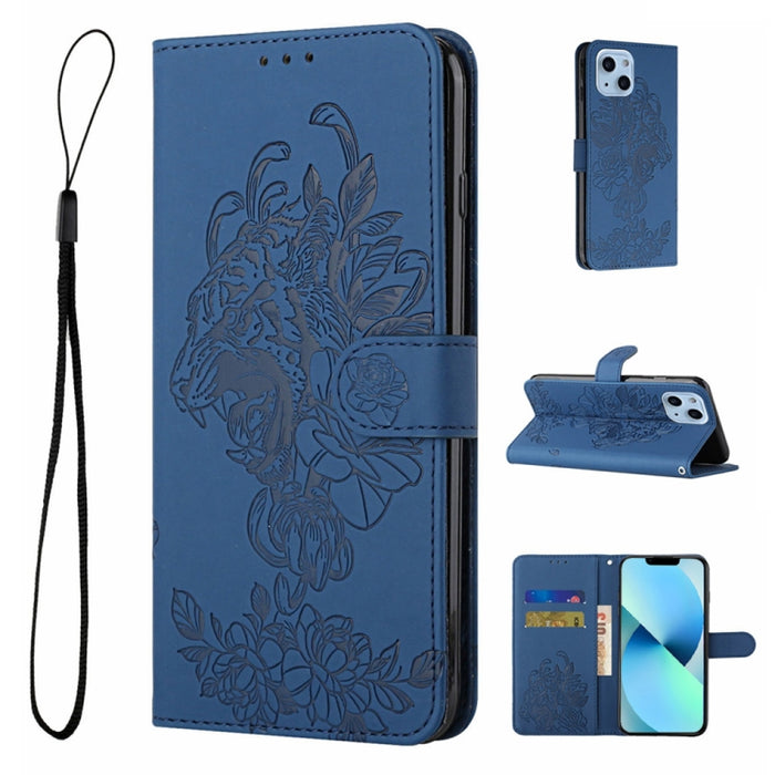 Estuche para teléfono de cuero con estampado de flor de tigre