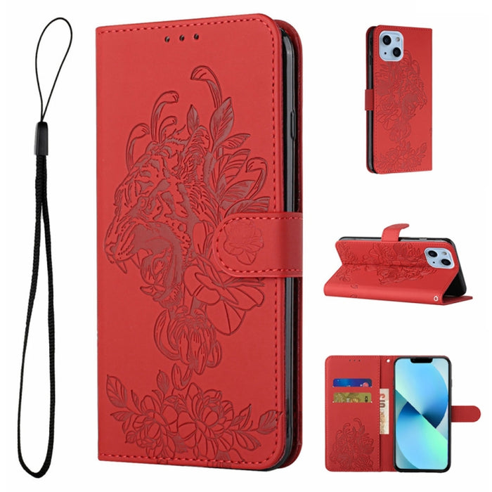 Estuche para teléfono de cuero con estampado de flor de tigre